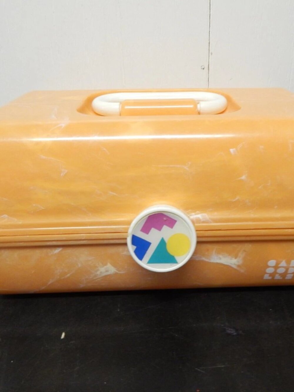 Caboodles On the Go Retro Makeup Case Large Peach-Orange Marble w/ Mirror #5626